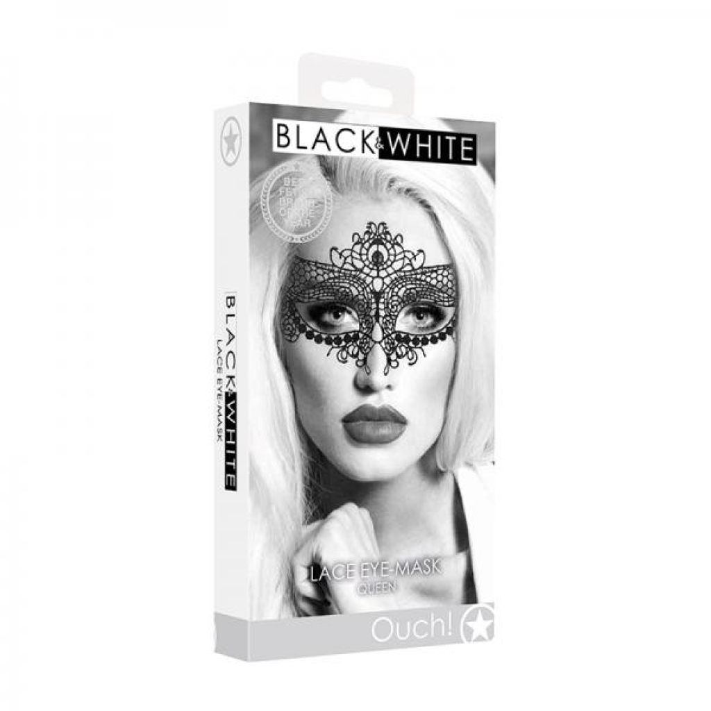 Ouch! Black & White Lace Eye Mask Queen Black - Sexy Costume Accessories