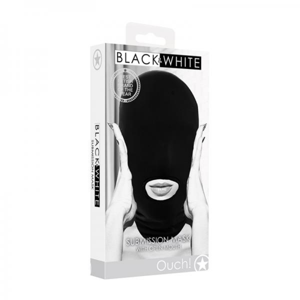 Ouch! Black & White Submission Mask With Open Mouth Black - Sexy Costume Accessories