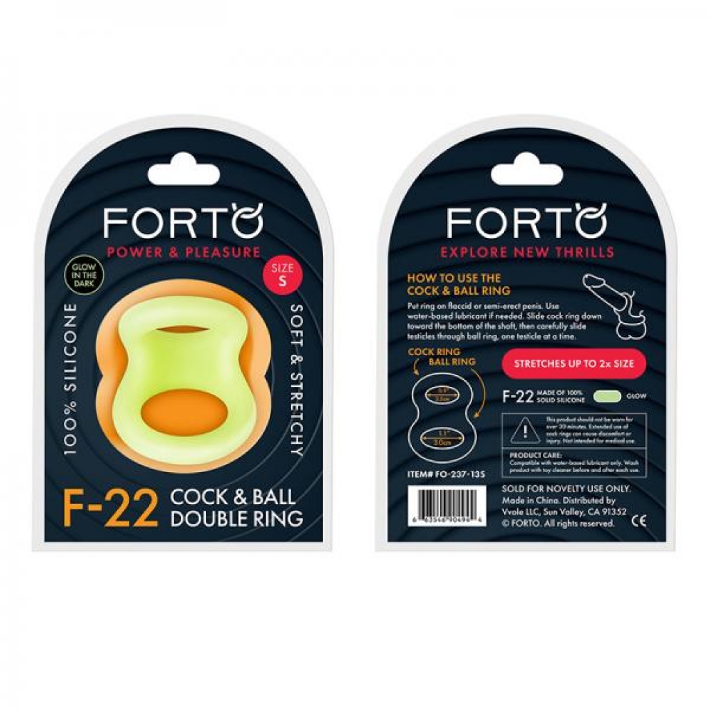 Forto F-22: Double Ring Liquid Silicone 49/50 Mm Glow-in-the-dark - Classic Penis Rings