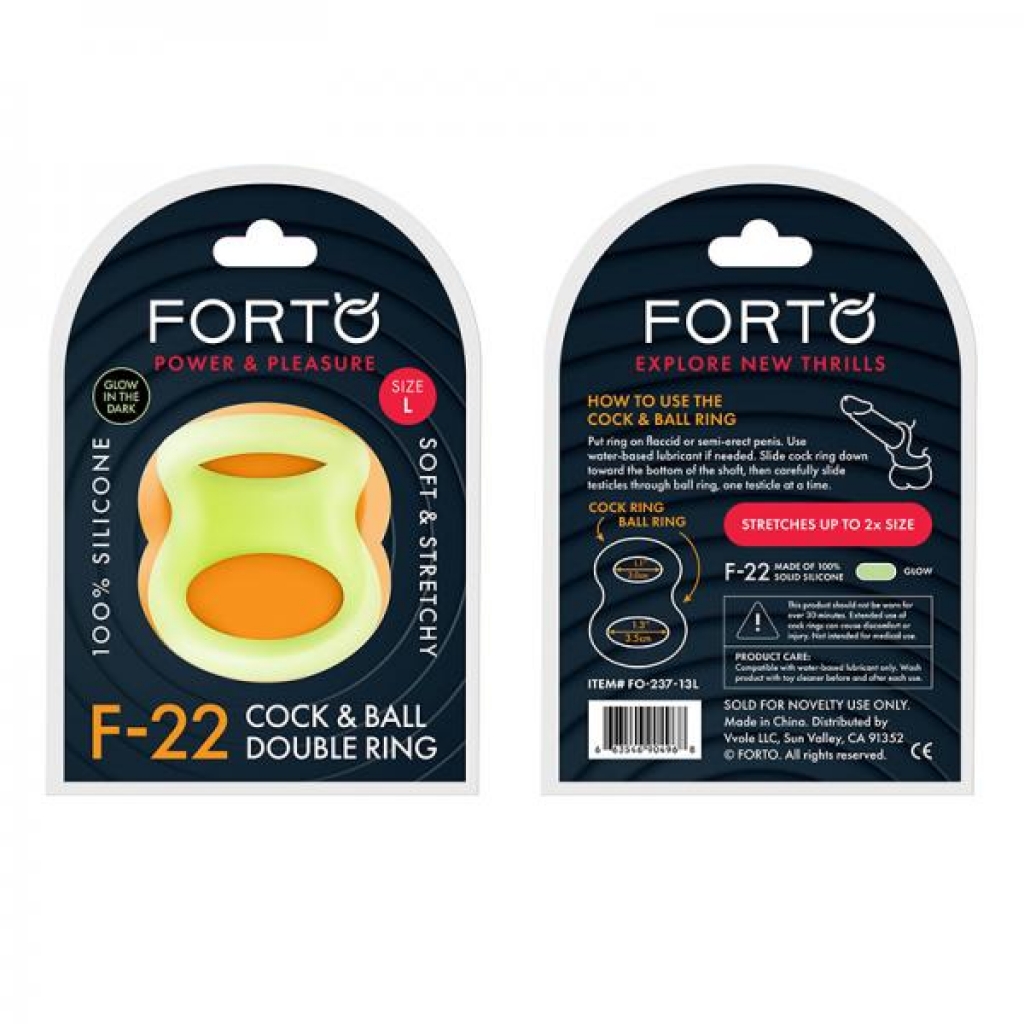 Forto F-22: Double Ring Liquid Silicone 57.5/60 Mm Glow-in-the-dark - Classic Penis Rings