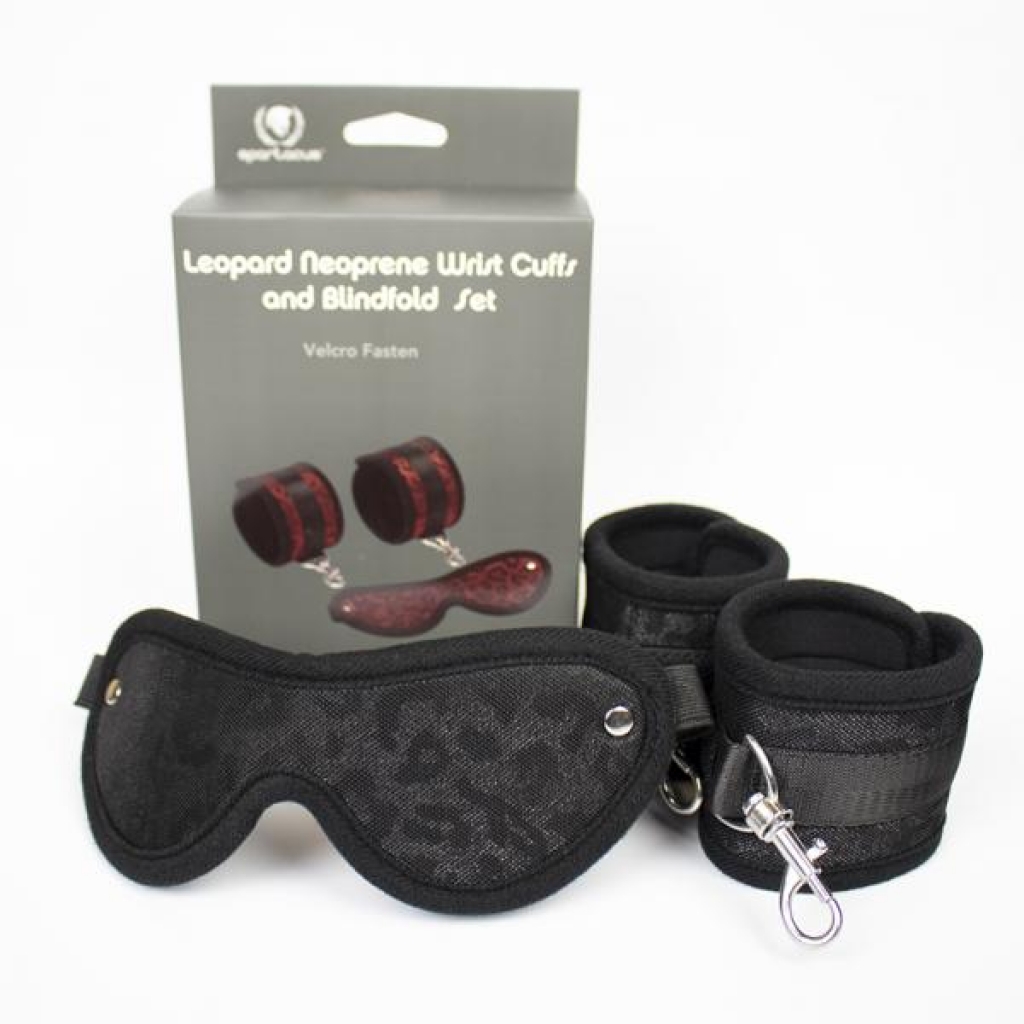 Spartacus Blindfold And Wrist Cuff Kit Neoprene Black - Handcuffs