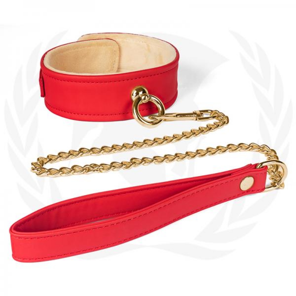Spartacus Plush Lined Pu Red Collar And Chain Leash - Collars & Leashes