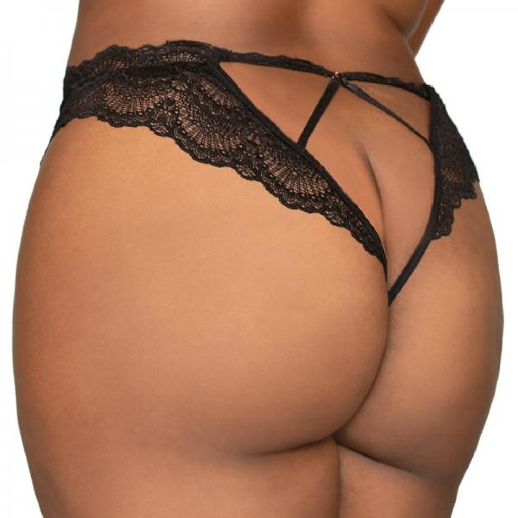 Dreamgirl Lace Tanga Open-crotch Panty And Elastic Open Back Detail Black 2x - Babydolls & Slips