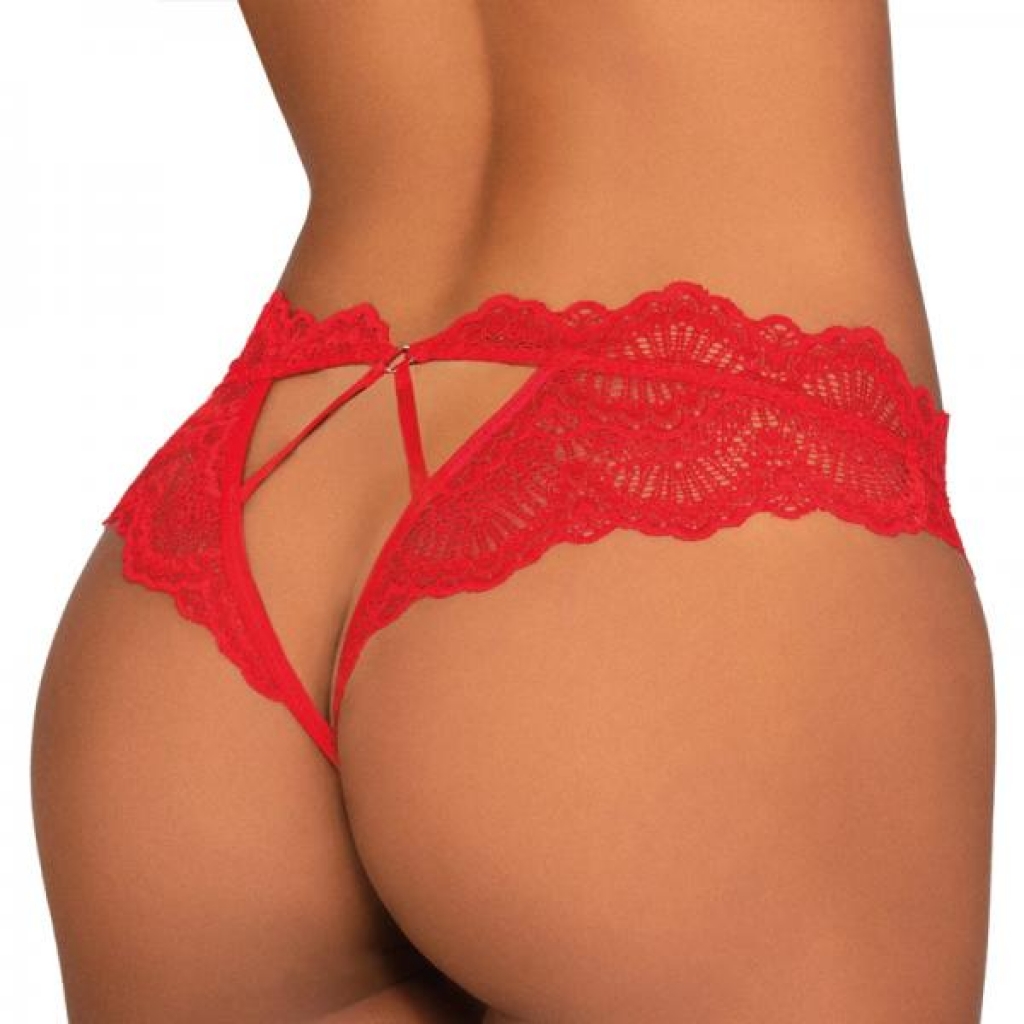 Dreamgirl Lace Tanga Open-crotch Panty And Elastic Open Back Detail Red S - Babydolls & Slips