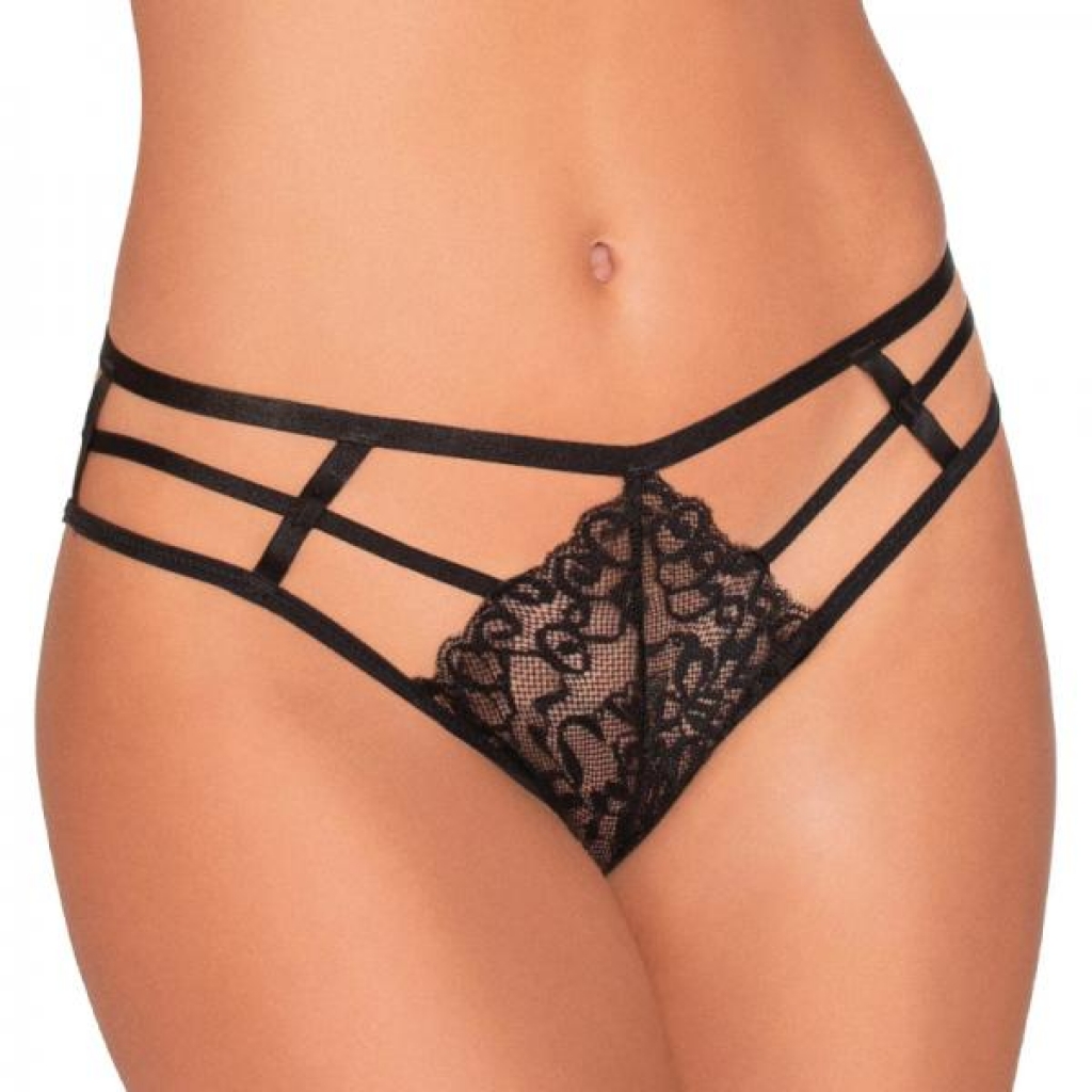 Dreamgirl Strappy Cheeky Panty With Center Front Lace Detail Black L - Babydolls & Slips