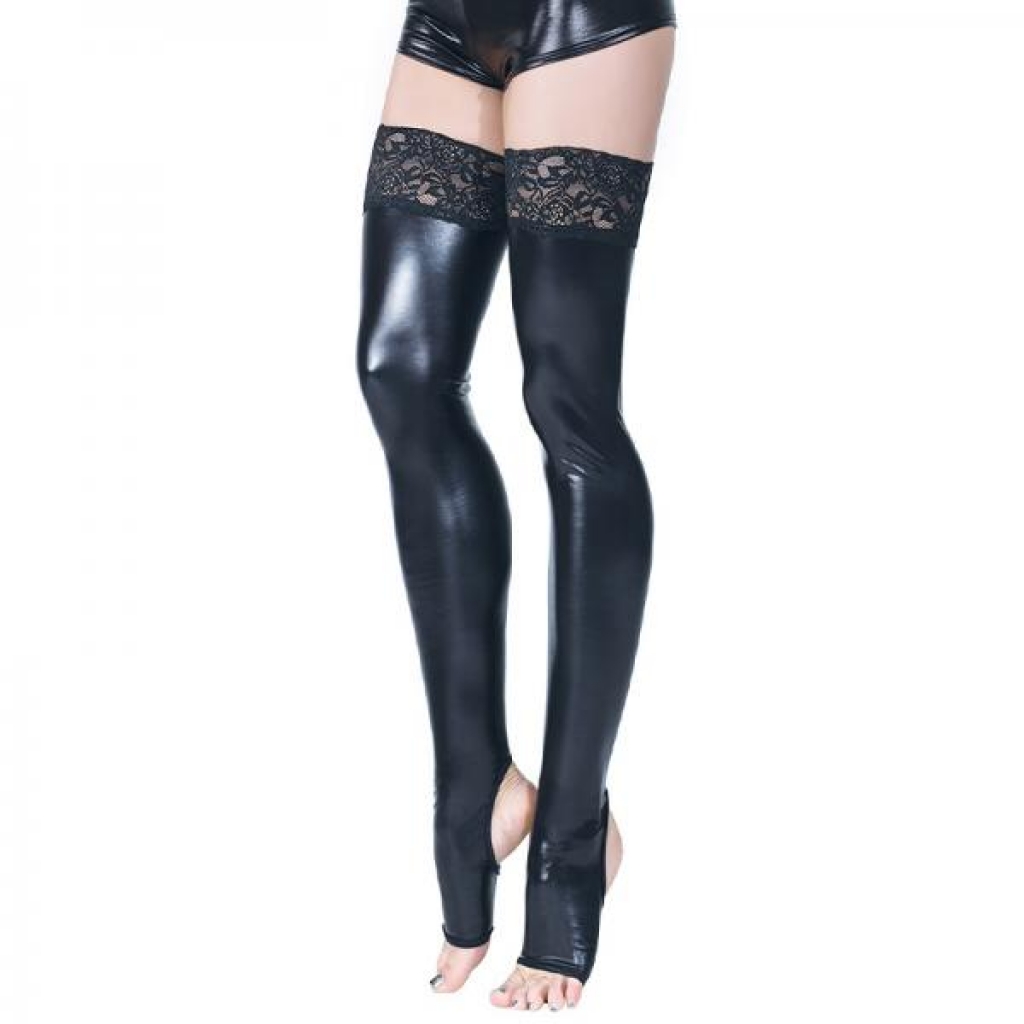 Coquette Stay-up Toeless Wetlook Stockings Black Osq - Bodystockings, Pantyhose & Garters