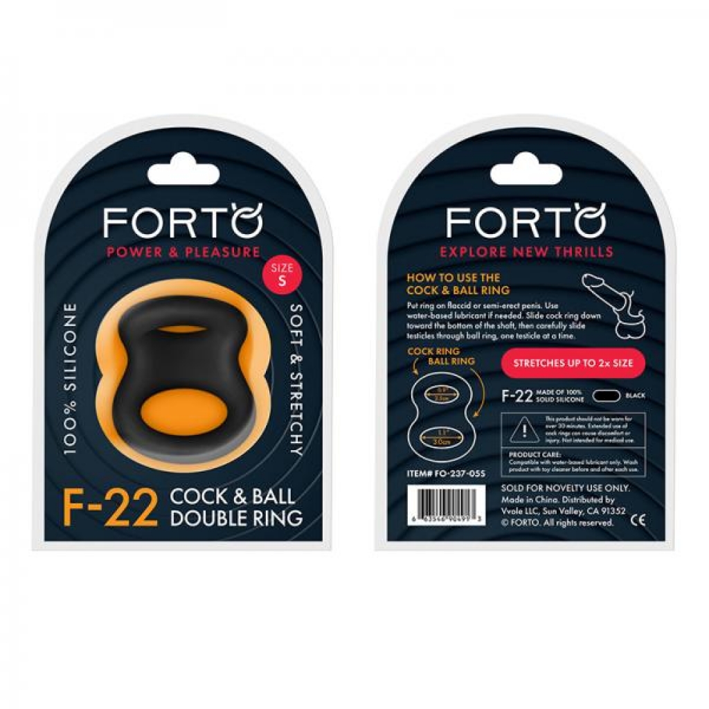 Forto F-22: Double Ring Liquid Silicone 49/55 Mm Black - Classic Penis Rings