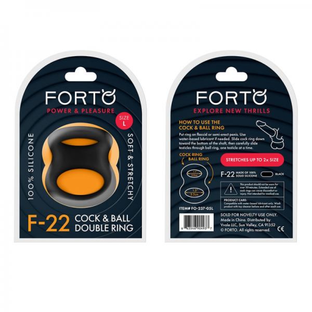 Forto F-22: Double Ring Liquid Silicone 57.5/60 Mm Black - Classic Penis Rings