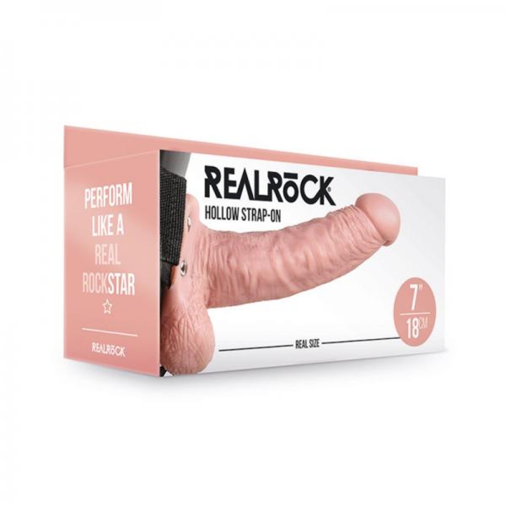 Realrock Hollow Strap-on With Balls 7 In. Vanilla - Harness & Dong Sets
