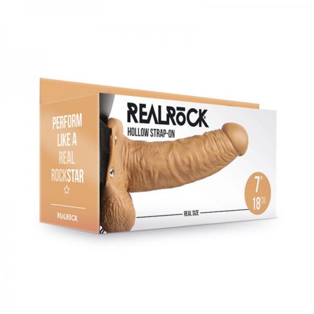 Realrock Hollow Strap On With Balls 7 In. Mocha - Harness & Dong Sets