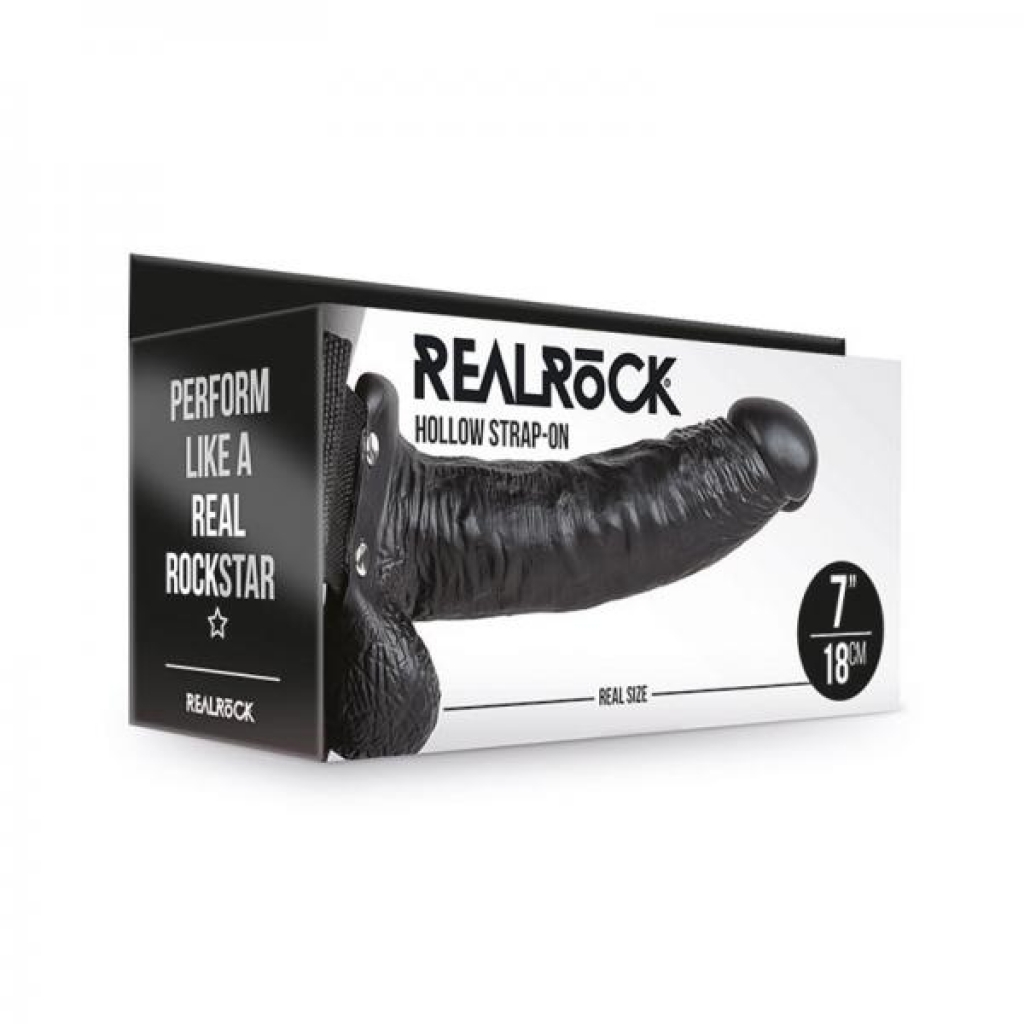 Realrock Hollow Strap On With Balls 7 In. Chocolate - Harness & Dong Sets