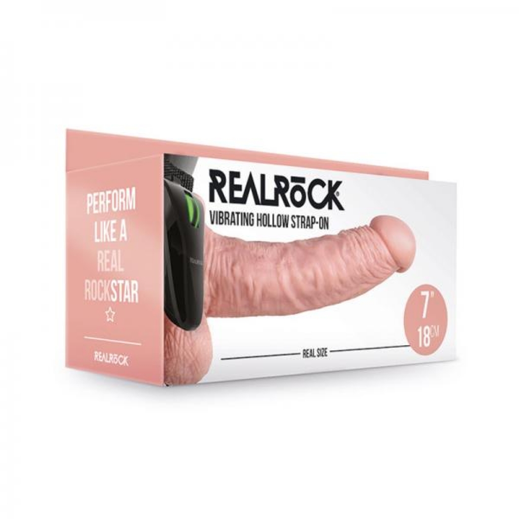 Realrock Vibrating Hollow Strap-on With Balls 7 In. Vanilla - Harness & Dong Sets