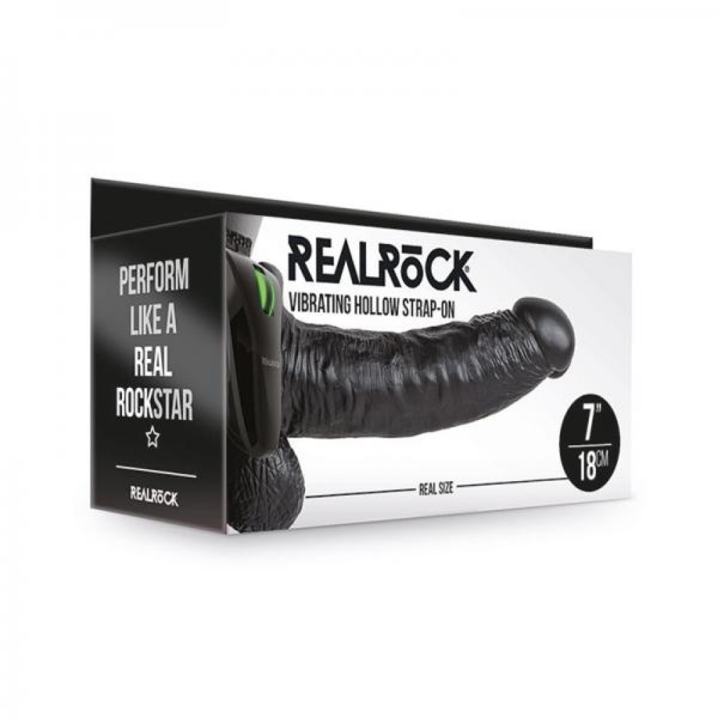Realrock Vibrating Hollow Strap On With Balls 7 In. Chocolate - Harness & Dong Sets