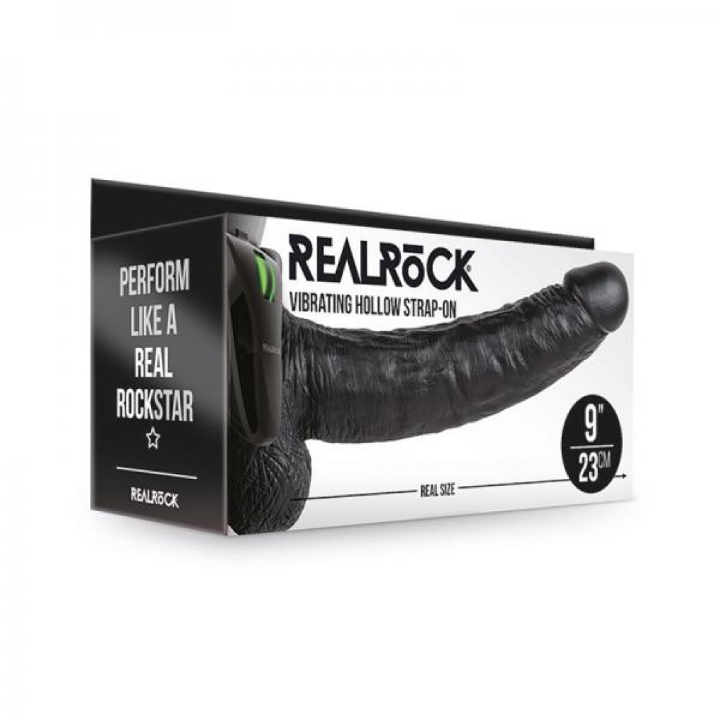 Realrock Vibrating Hollow Strap-on With Balls 9 In. Chocolate - Harness & Dong Sets