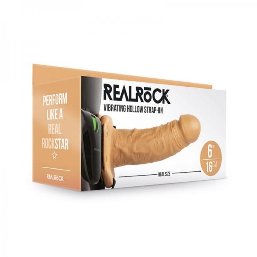 Realrock Vibrating Hollow Strap-on Without Balls 6 In. Caramel - Harness & Dong Sets