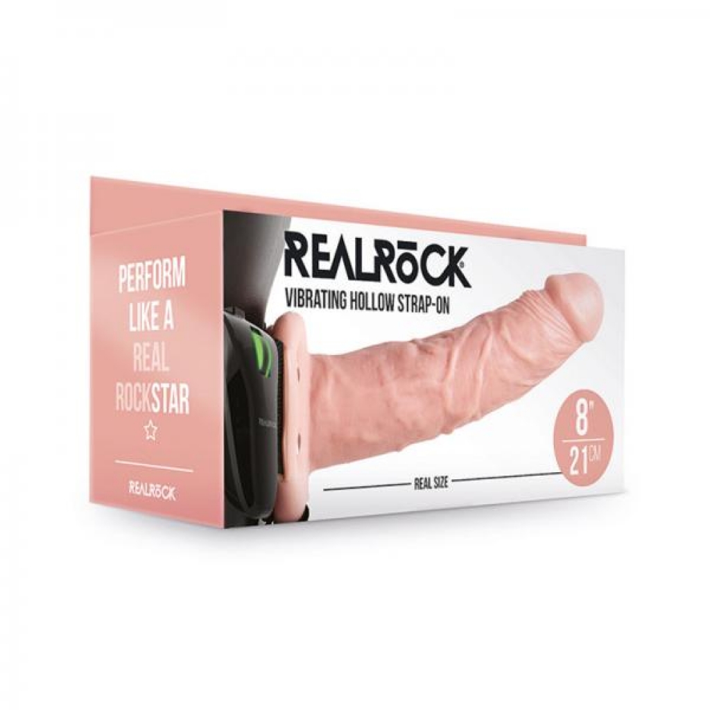 Realrock Vibrating Hollow Strap-on Without Balls 8 In. Vanilla - Harness & Dong Sets