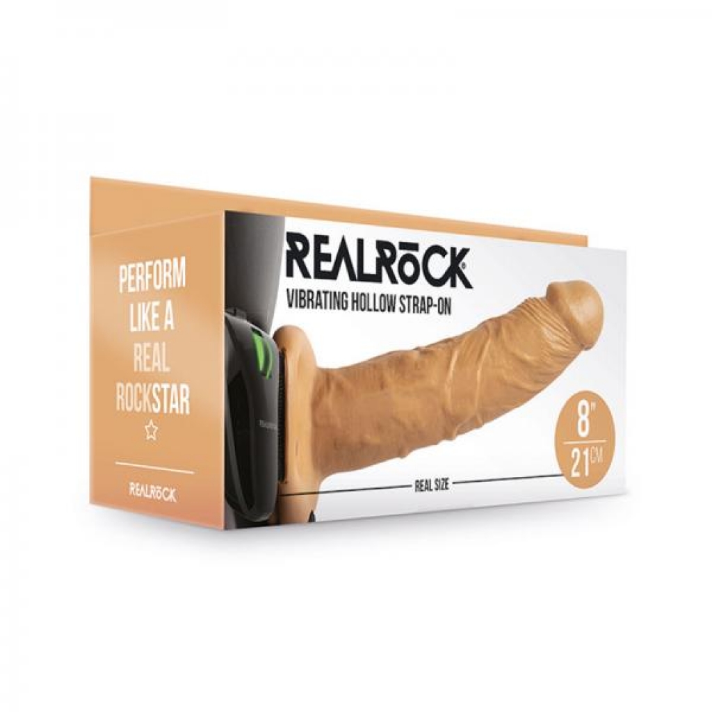 Realrock Vibrating Hollow Strap-on Without Balls 8 In. Caramel - Harness & Dong Sets