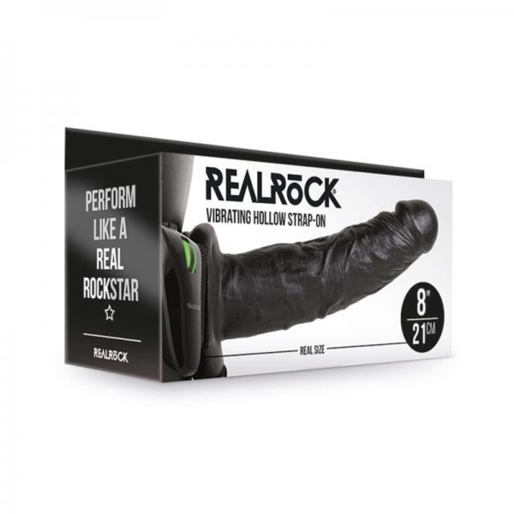 Realrock Vibrating Hollow Strap-on Without Balls 8 In. Chocolate - Harness & Dong Sets