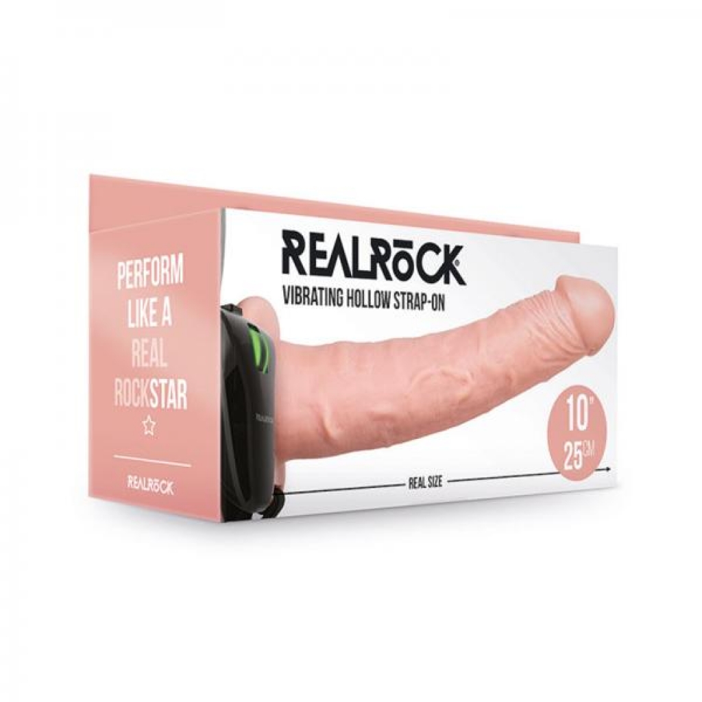 Realrock Vibrating Hollow Strap-on Without Balls 10 In. Vanilla - Harness & Dong Sets