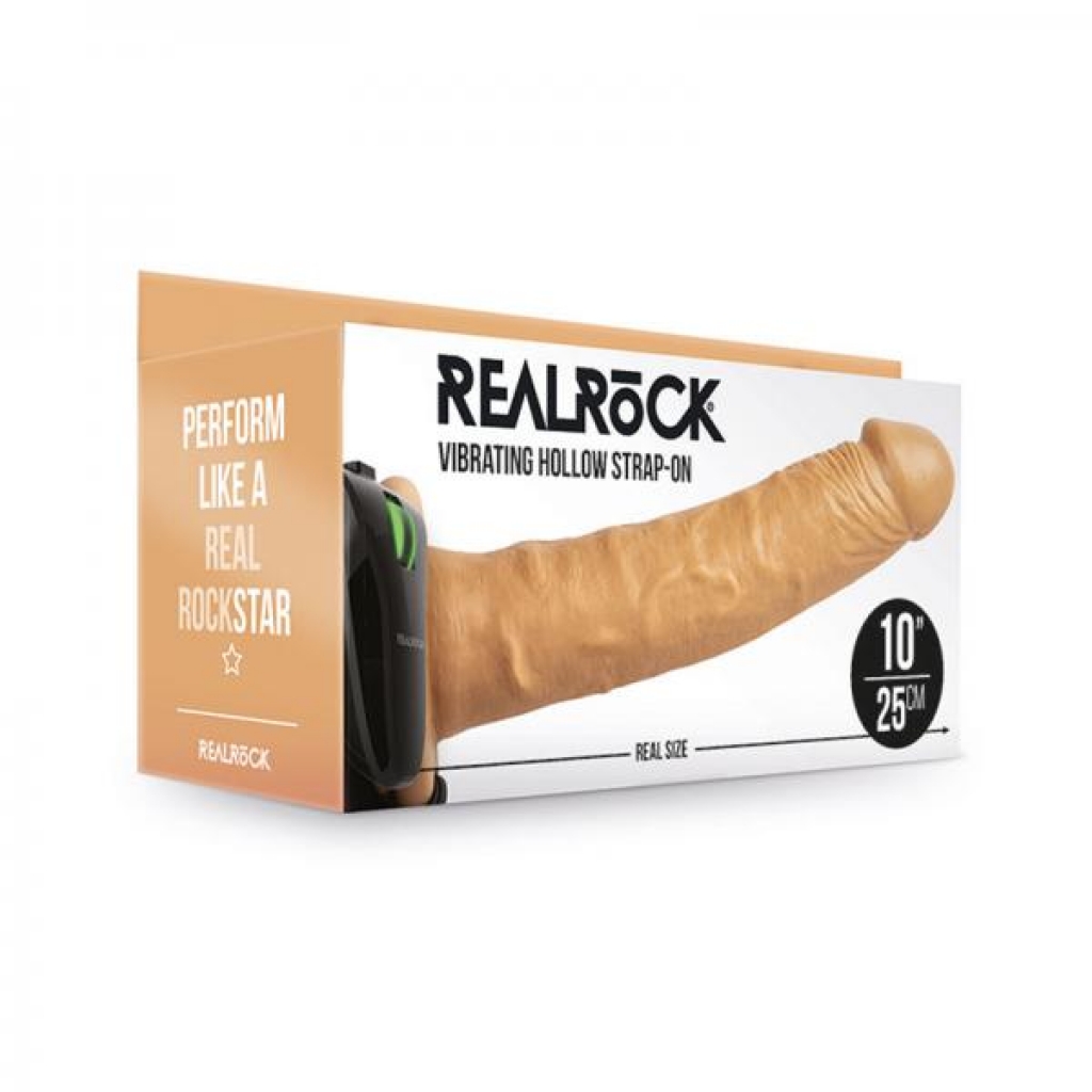 Realrock Vibrating Hollow Strap-on Without Balls 10 In. Caramel - Harness & Dong Sets