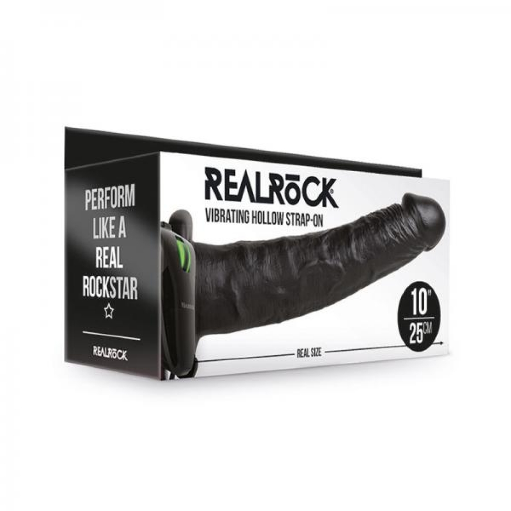 Realrock Vibrating Hollow Strap-on Without Balls 10 In. Chocolate - Harness & Dong Sets