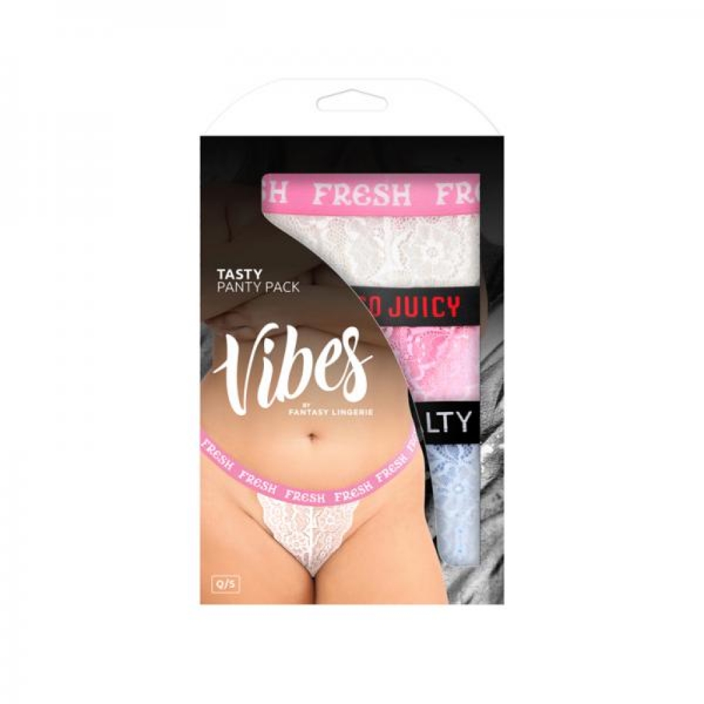 Fantasy Lingerie Vibes Tasty Vibes Pack 3-piece Lace Thong Panty Set Blue/pink/white Queen Size - Babydolls & Slips