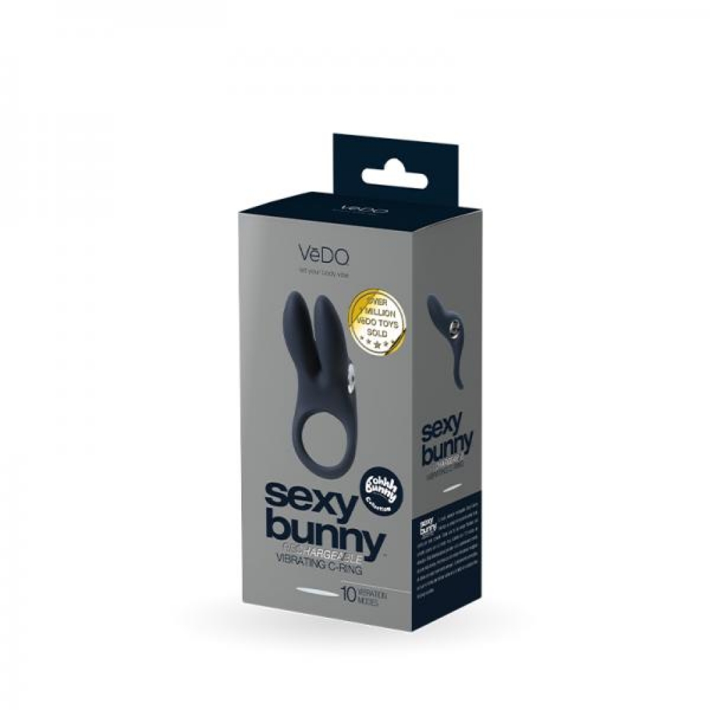 Vedo Sexy Bunny Rechargeable Vibrating C-ring Black Pearl - Couples Vibrating Penis Rings