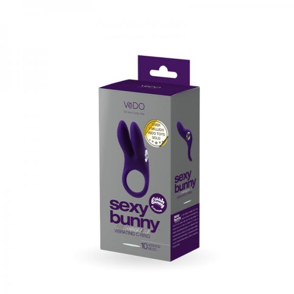 Vedo Sexy Bunny Rechargeable Vibrating C-ring Deep Purple - Couples Vibrating Penis Rings