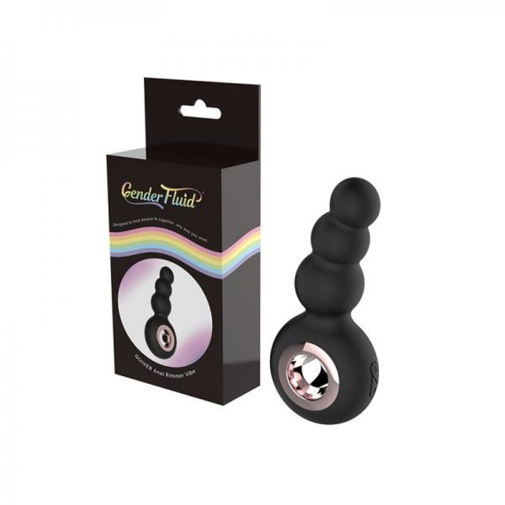Gender Fluid Quiver Anal Ring Bead Vibe Silicone Black - Anal Beads