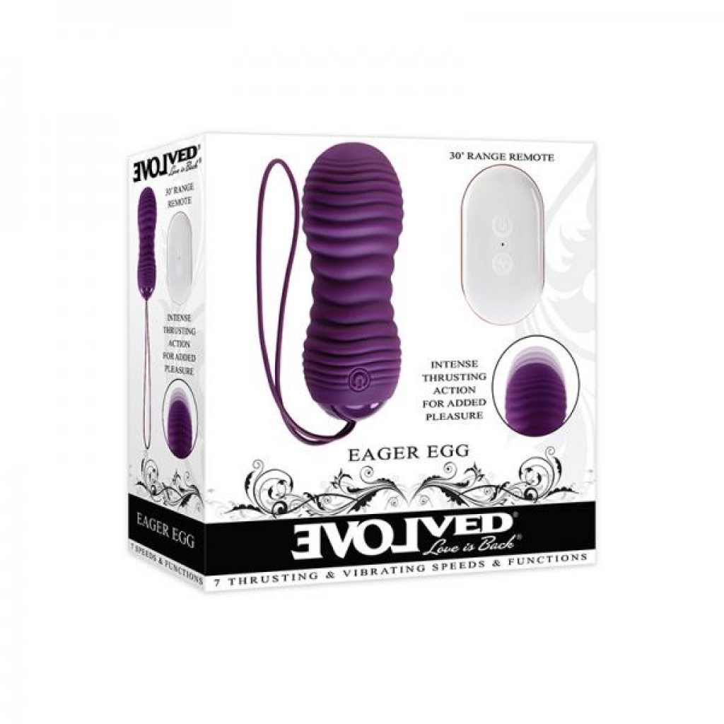 Evolved Eager Egg Rechargeable Remote-controlled Thrusting Silicone Vibrator Purple - Palm Size Massagers
