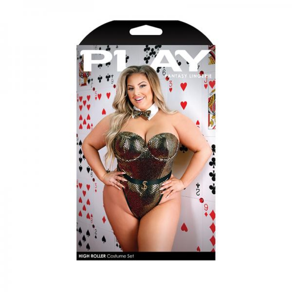 Play High Roller Costume Sequined Bodysuit With Molded Cups, Snap Closure, And Bowtie Collar 1x/2x G - X Rated Costumes