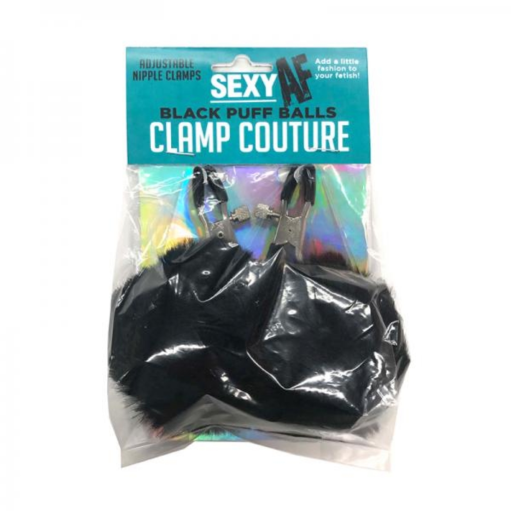 Af Sexy Nipple Clamps Black Puff Balls - Nipple Clamps