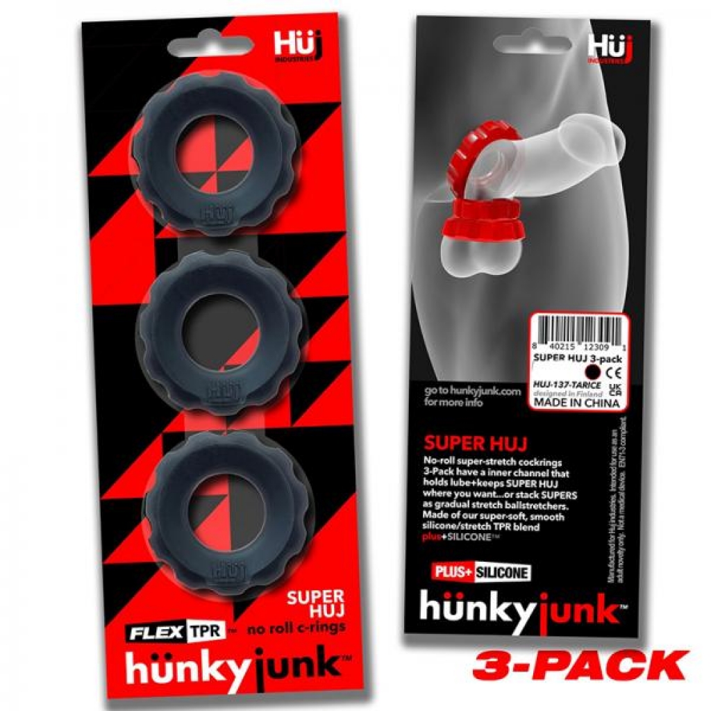 Hunkyjunk Superhuj 3-pack Cockrings Tar Ice - Couples Vibrating Penis Rings