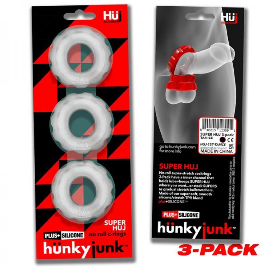 Hunkyjunk Superhuj 3-pack Cockrings Clear Ice - Couples Vibrating Penis Rings