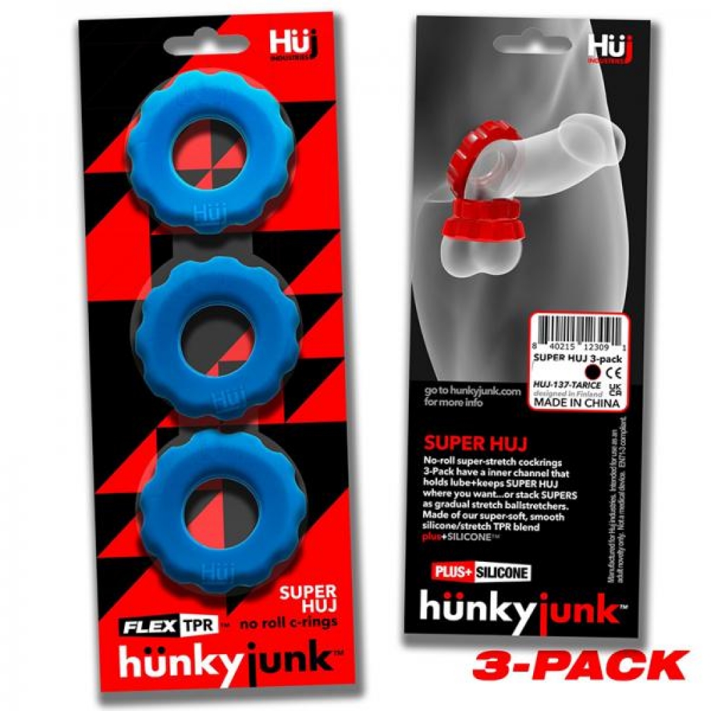 Hunkyjunk Superhuj 3-pack Cockrings Teal Ice - Couples Vibrating Penis Rings