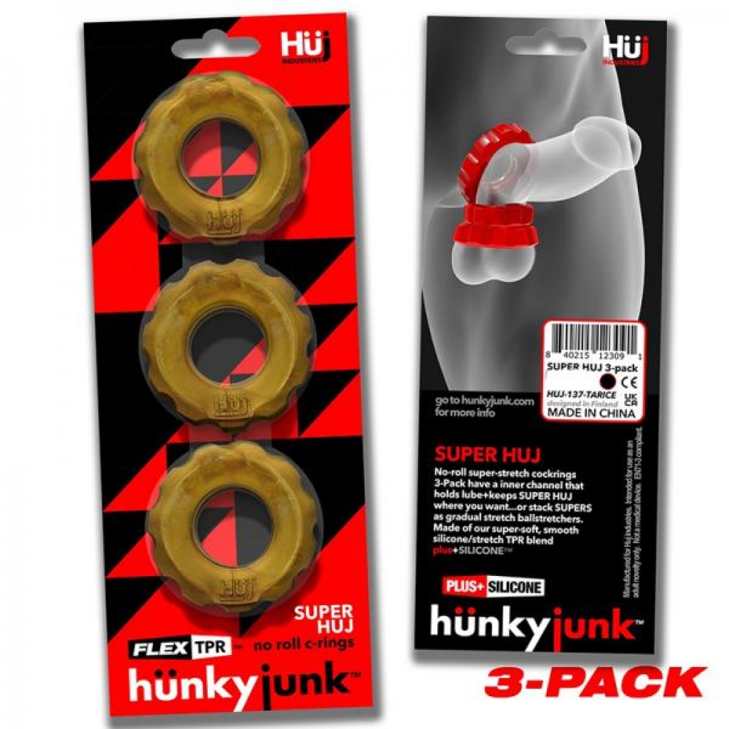 Hunkyjunk Superhuj 3-pack Cockrings Bronze Metallic - Couples Vibrating Penis Rings