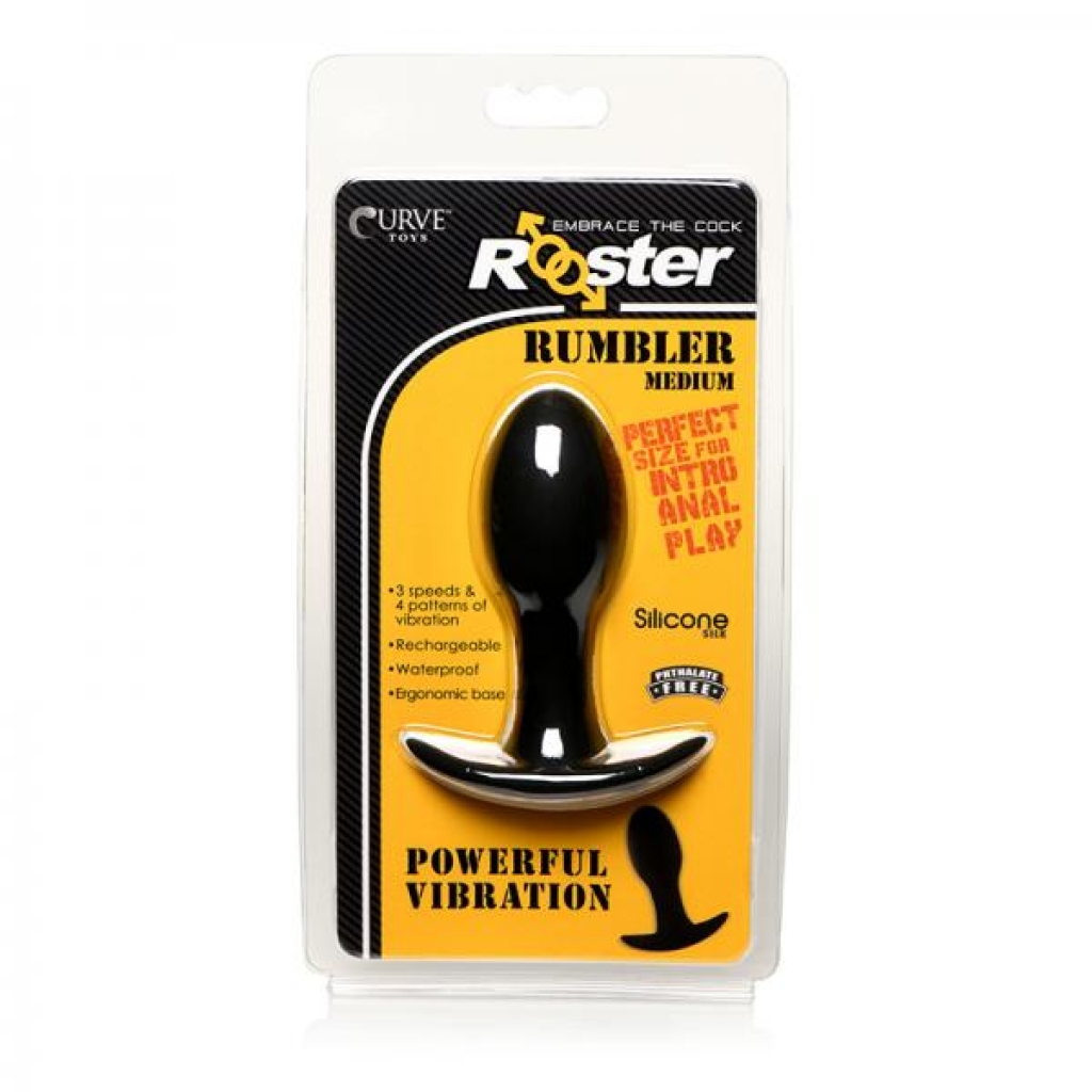 Curve Toys Rooster Rumbler Vibrating Silicone Anal Plug Medium Black - Anal Plugs