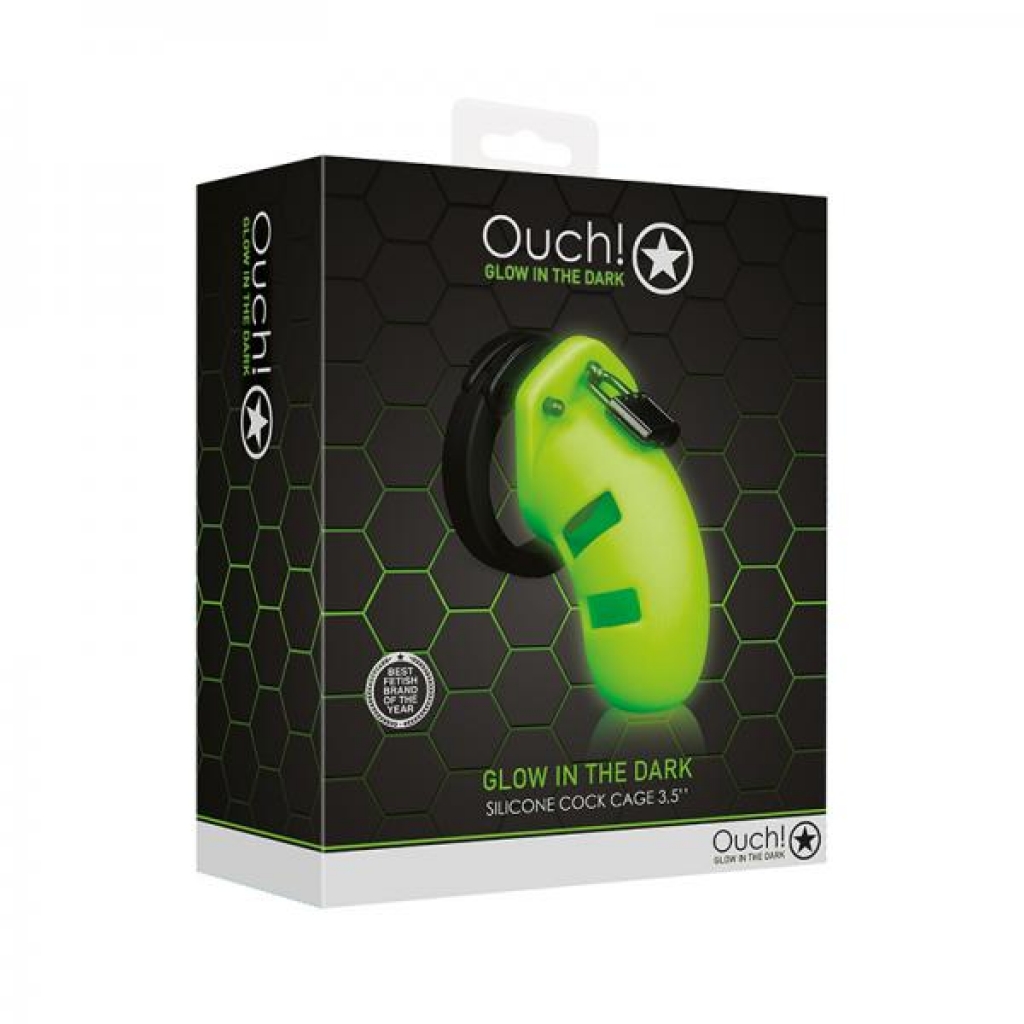 Ouch! Glow Model 20 Cock Cage 3.5 In. - Glow In The Dark - Green - Chastity & Cock Cages