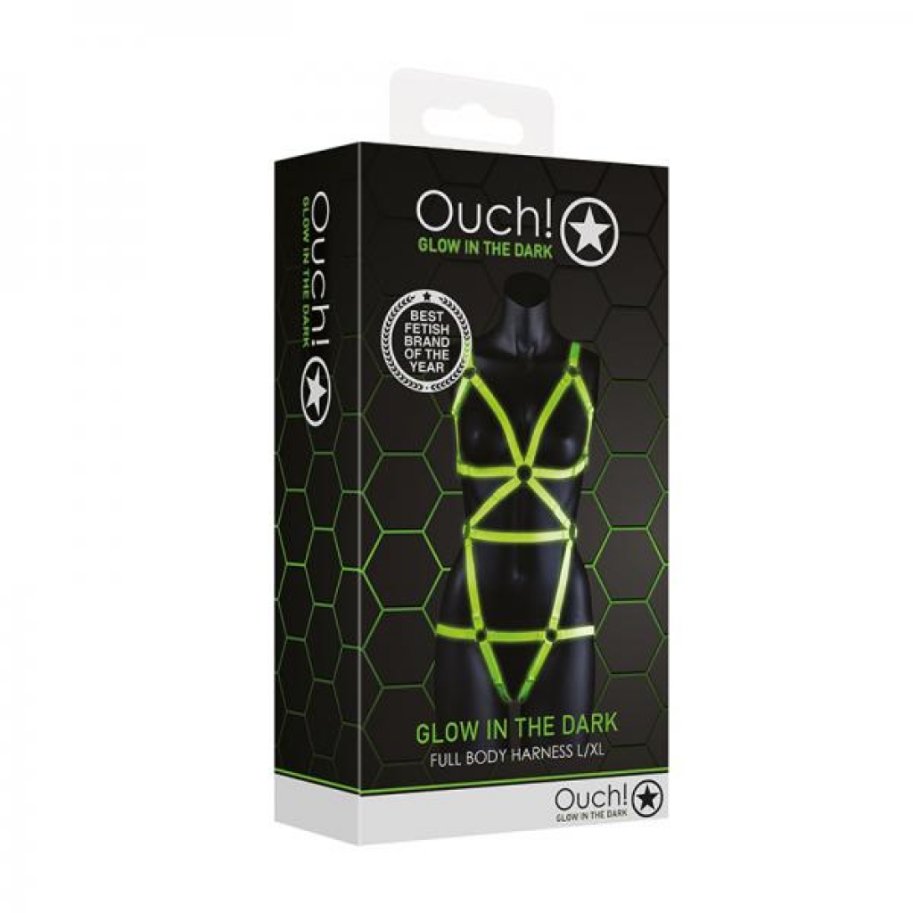 Ouch! Glow Full Body Harness - Glow In The Dark - Green - L/xl - Harnesses