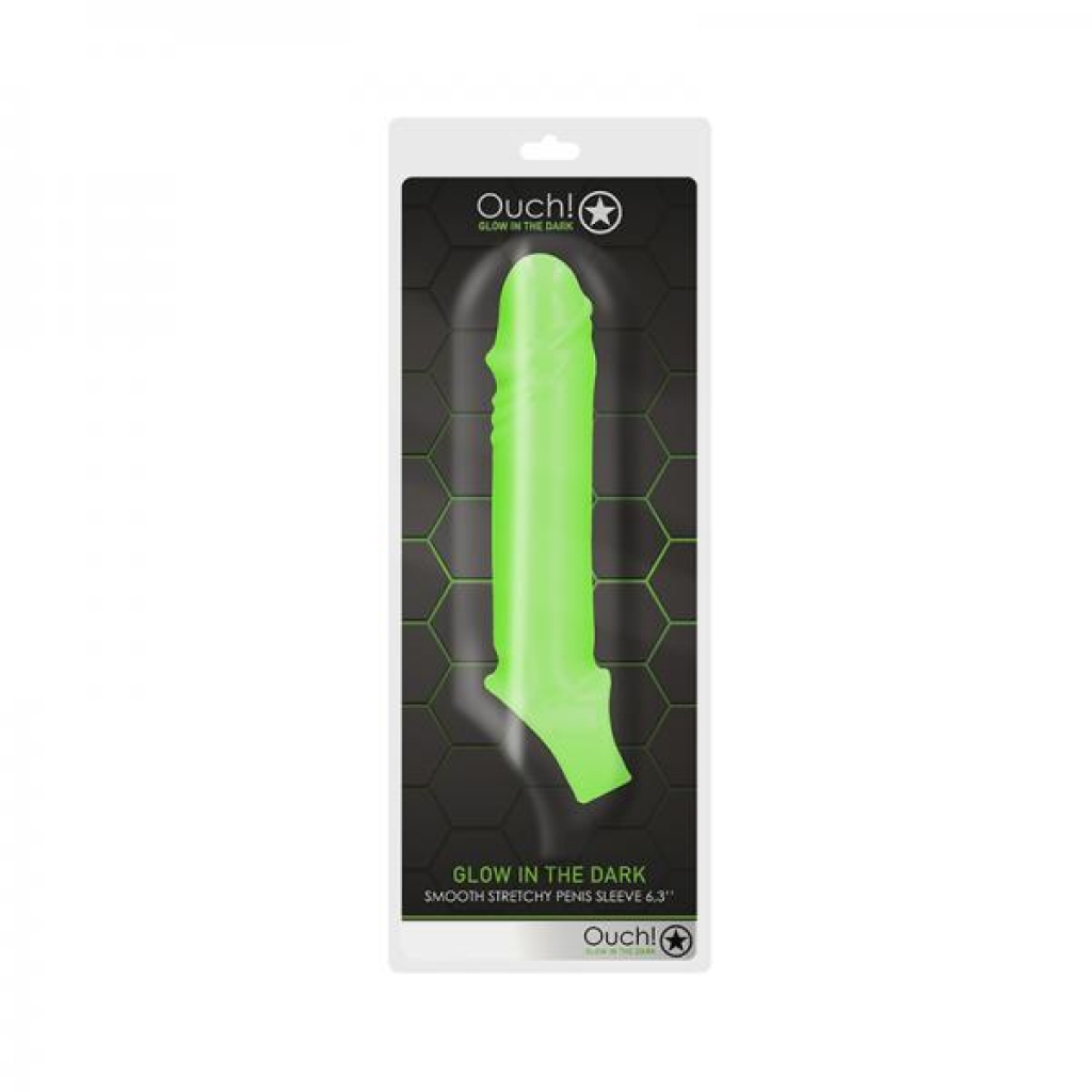 Ouch! Glow Smooth Stretchy Penis Sleeve - Glow In The Dark - Green - Penis Extensions