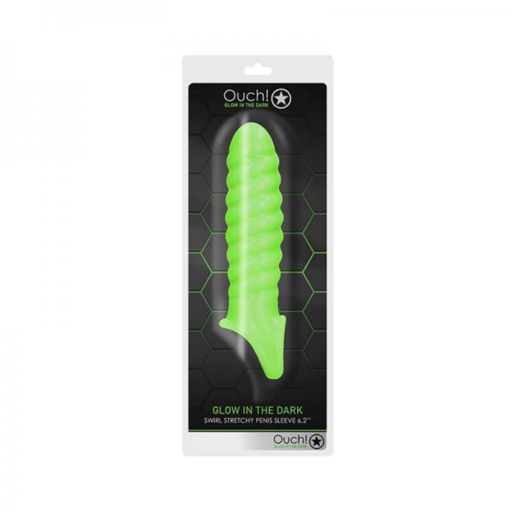 Ouch! Glow Swirl Stretchy Penis Sleeve - Glow In The Dark - Green - Penis Sleeves & Enhancers