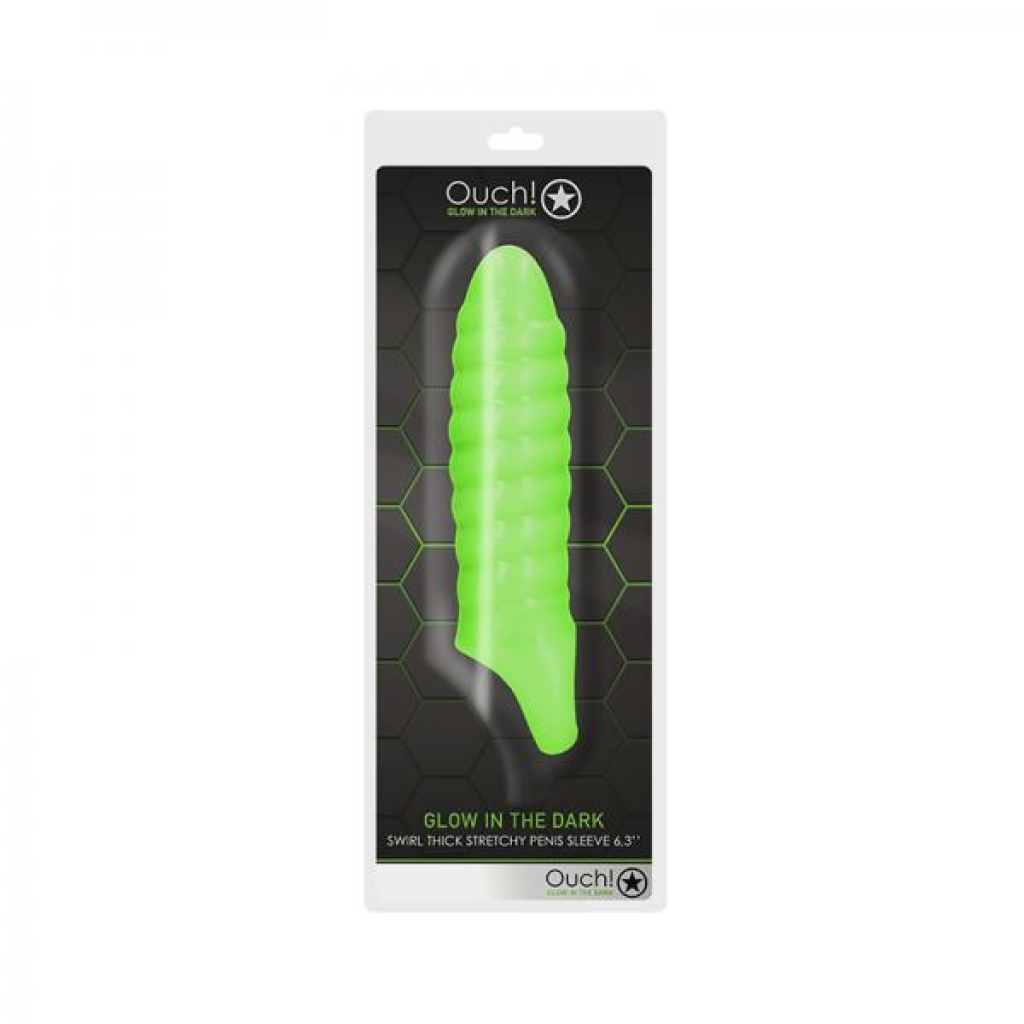 Ouch! Glow Swirl Thick Stretchy Penis Sleeve - Glow In The Dark - Green - Penis Extensions