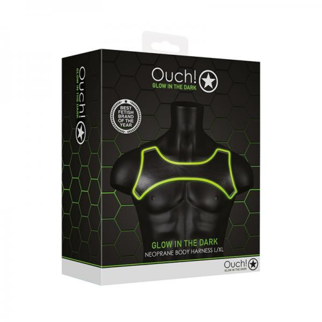 Ouch! Glow Neoprene Harness - Glow In The Dark - Green - L/xl - Fetish Clothing