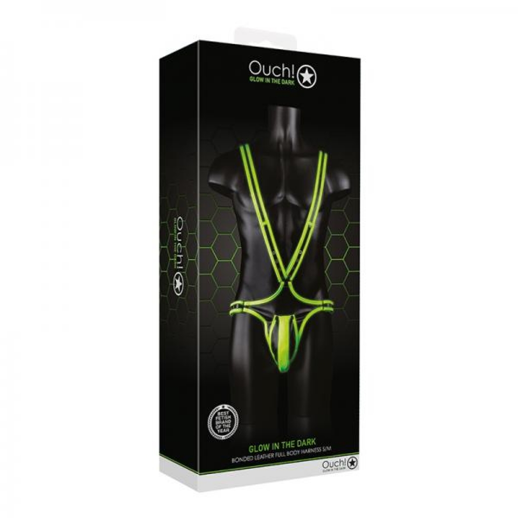 Ouch! Glow Full Body Harness - Glow In The Dark - Green - S/m - Fetish Clothing