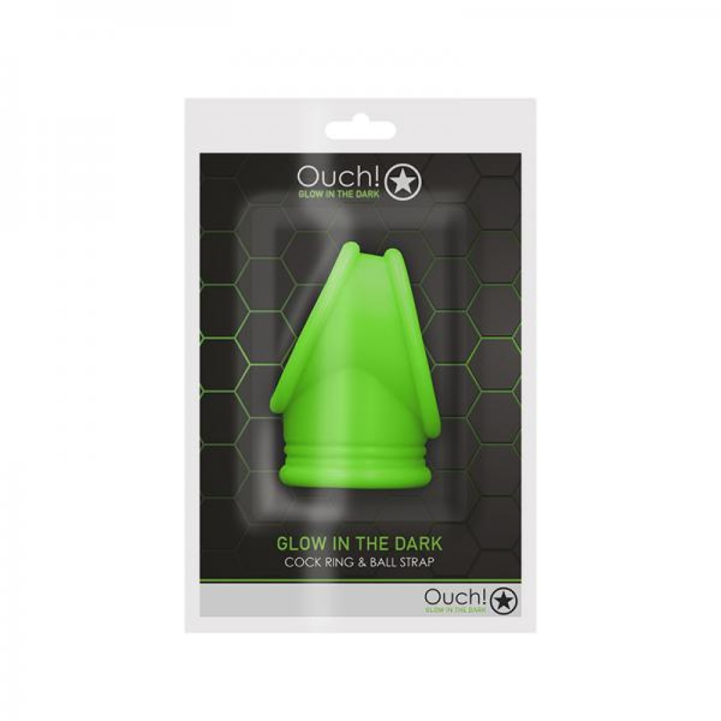 Ouch! Glow Cock Ring & Ball Strap - Glow In The Dark - Green - Mens Cock & Ball Gear