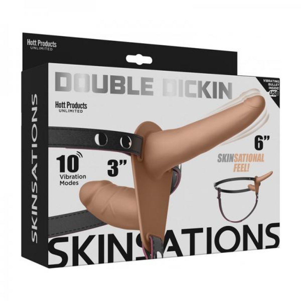 Skinsations Double Dickin Vibrating Dual-sided Strap-on With Harness Vanilla - Harness & Dong Sets