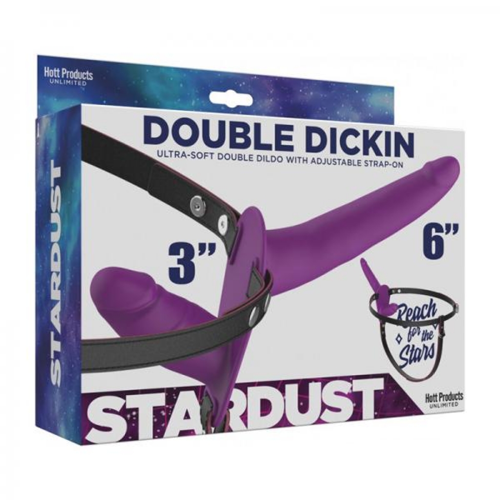 Stardust Double Dickin Dual-function Strap-on With Harness Silicone Purple - Harness & Dong Sets