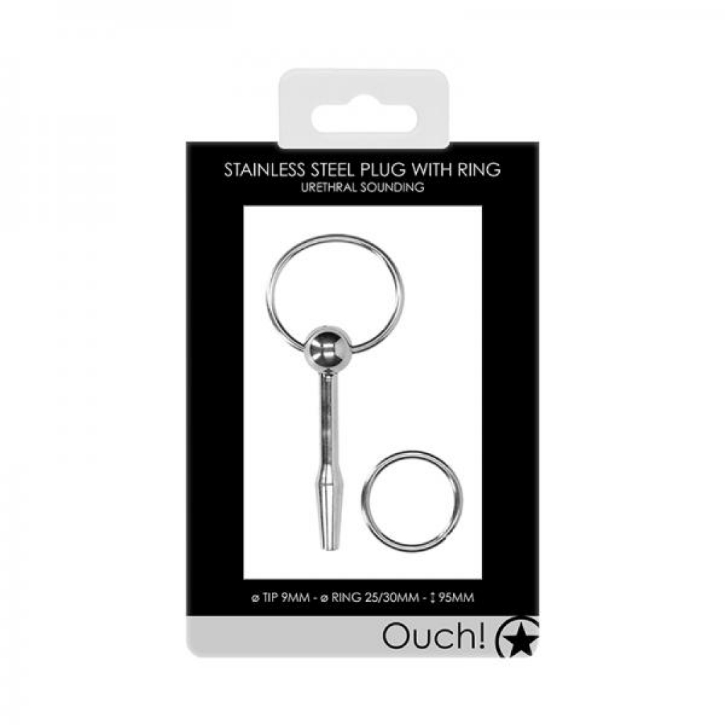 Ouch! Urethral Sounding - Metal Plug With Ring - 9 Mm - Medical Play