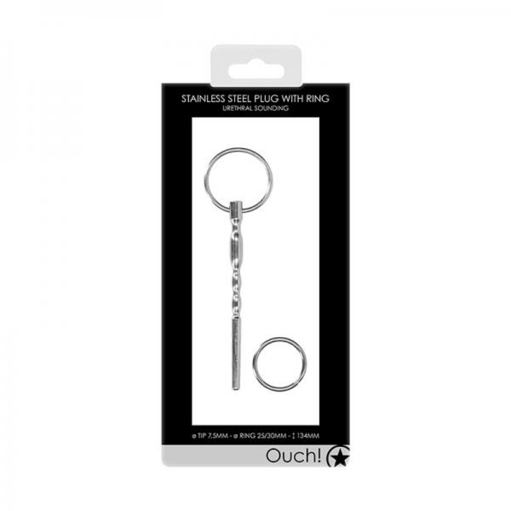 Ouch! Urethral Sounding - Metal Plug With Ring - 7.5 Mm - Medical Play