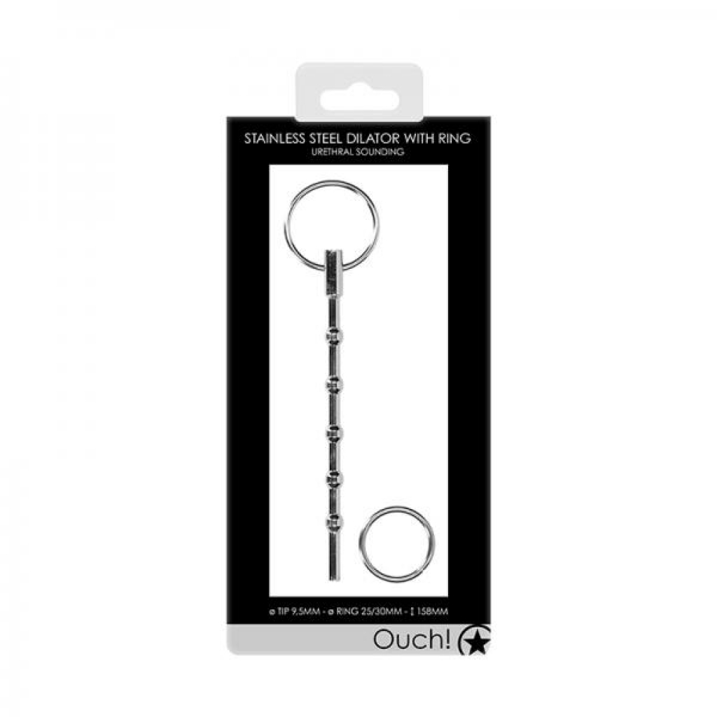 Ouch! Urethral Sounding - Metal Dilator With Ring - Beaded - 9.5 Mm - Medical Play
